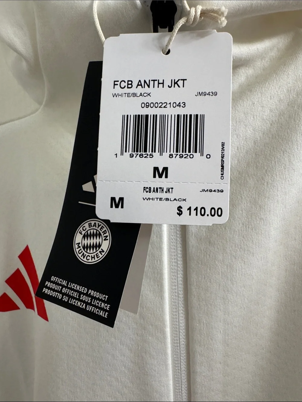 adidas White FC Bayern Zip Hoodie with Red Logos
